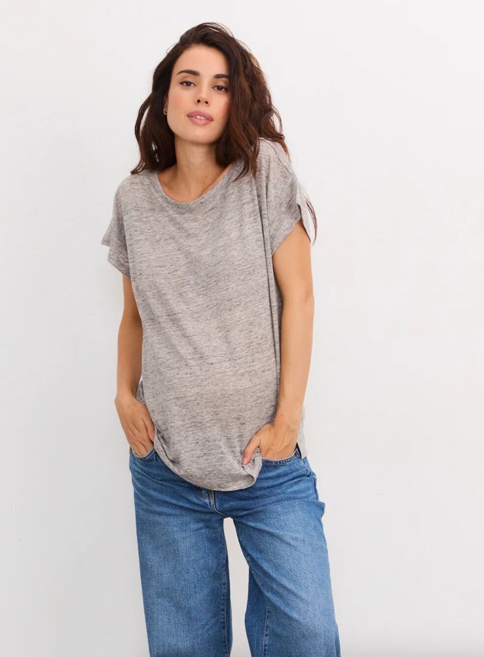 BNWT Hatch Maternity The Everyday Linen T-Shirt MSRP $98 | Gray | Size 3/Large
